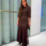 Brown Layered Blazer & Lace Dress