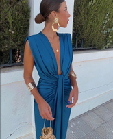 Moriah - Sunset Ruched V-Neck Dress