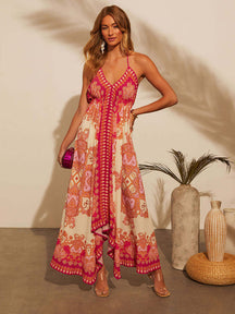 Bohemian Floral Dress – Tropical Halter Dress for Summer Freedom
