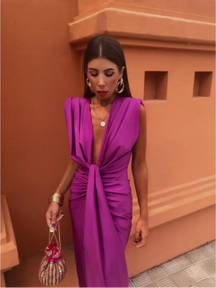 Moriah - Sunset Ruched V-Neck Dress