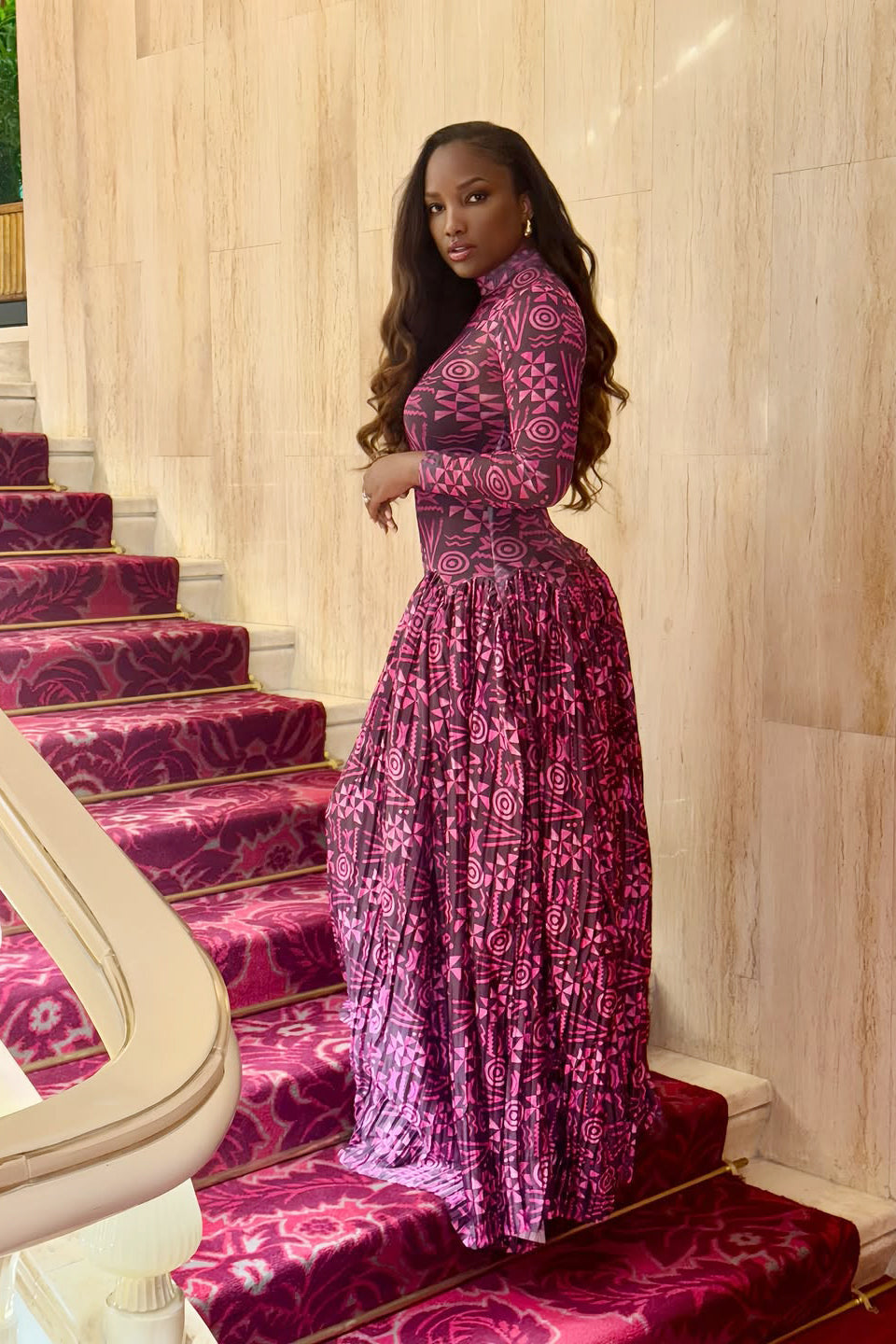 Geometric Print High Neck Dress