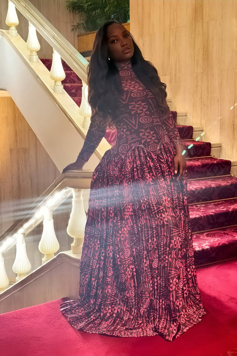 Geometric Print High Neck Dress