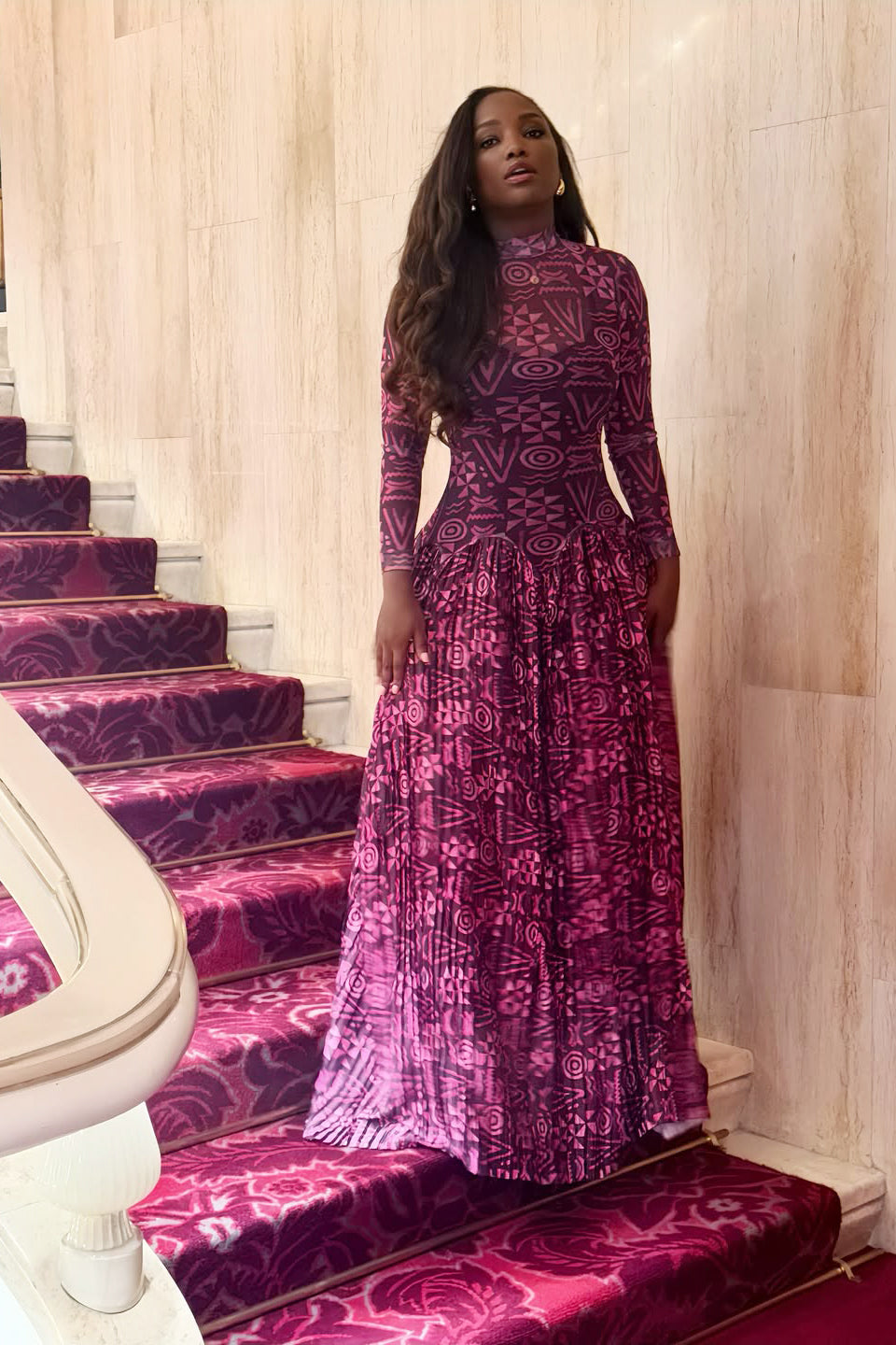 Geometric Print High Neck Dress