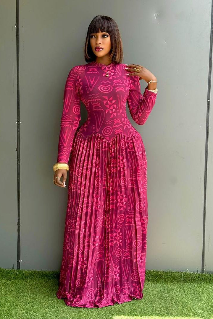 Geometric Print High Neck Dress