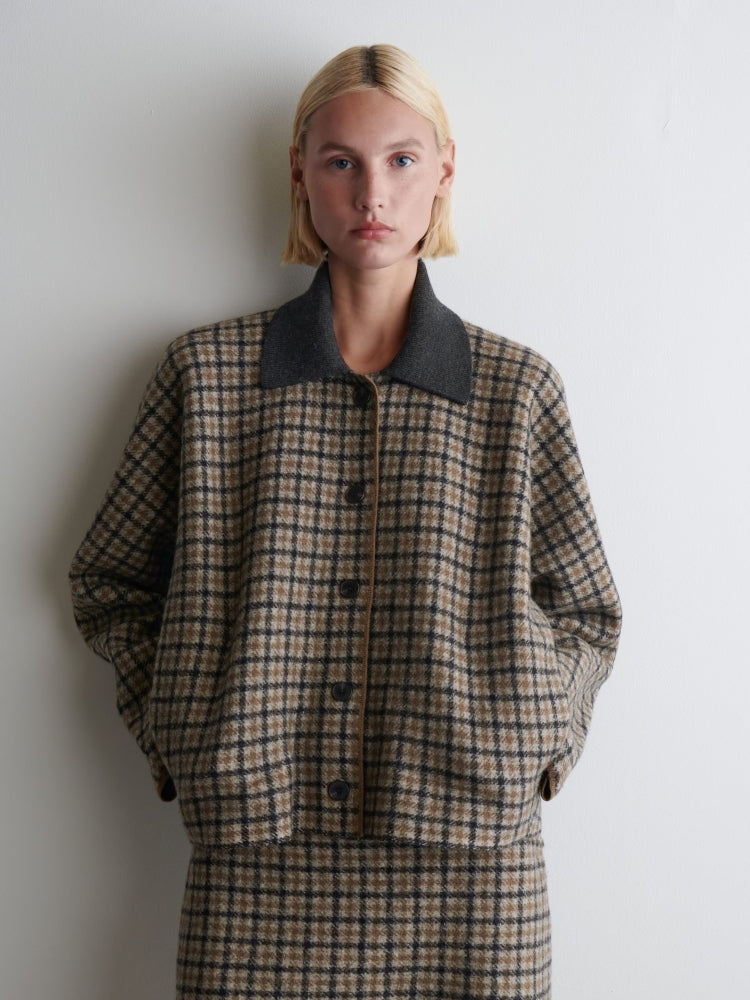 Micro-Check Wool Blend Jacket