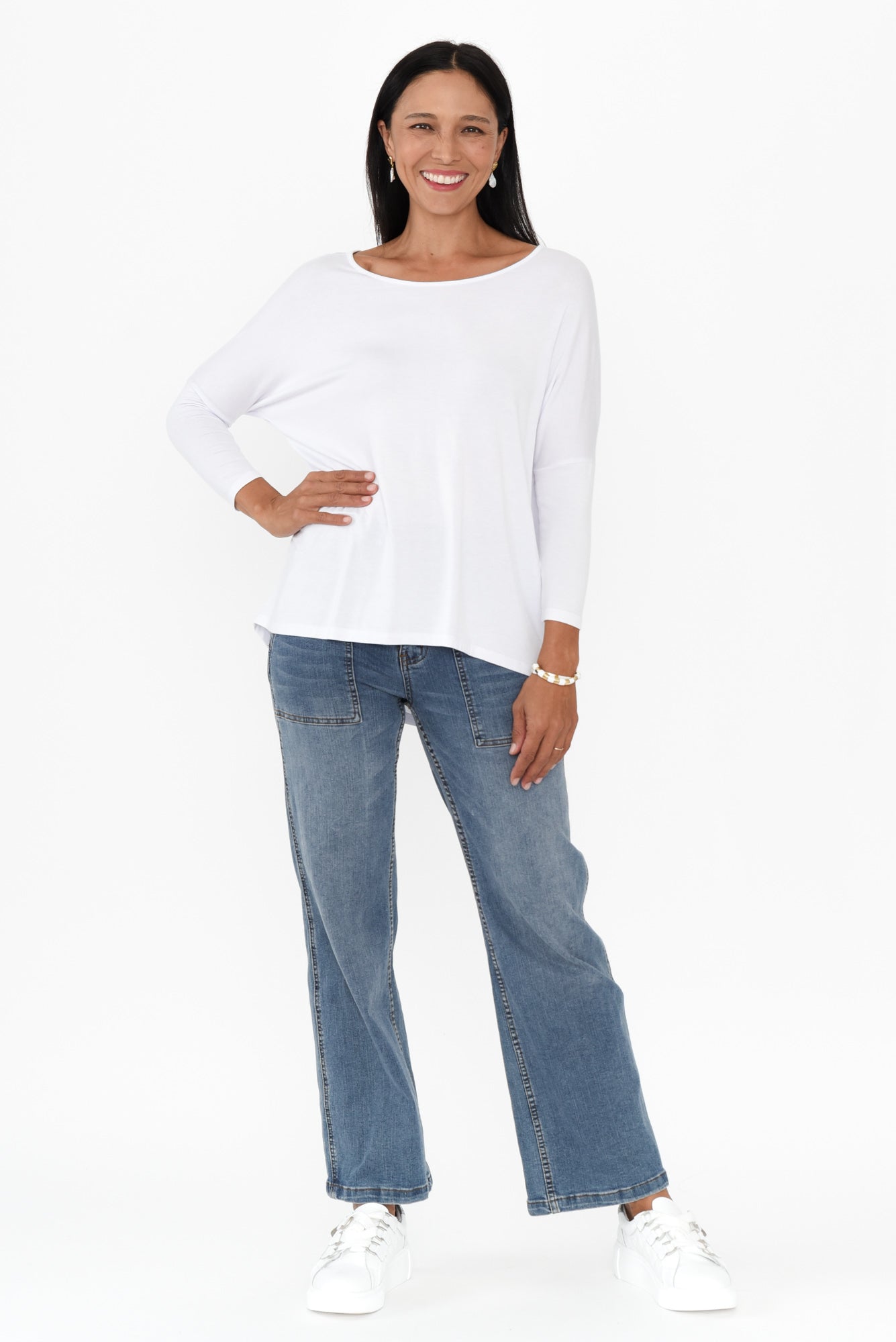 White Milan 3/4 Sleeve Top