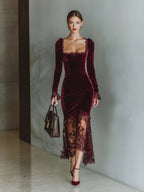 Velvet Sweetheart Lace Maxi Dress