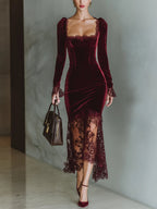 Velvet Sweetheart Lace Maxi Dress