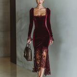 Velvet Sweetheart Lace Maxi Dress