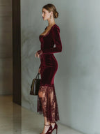 Velvet Sweetheart Lace Maxi Dress