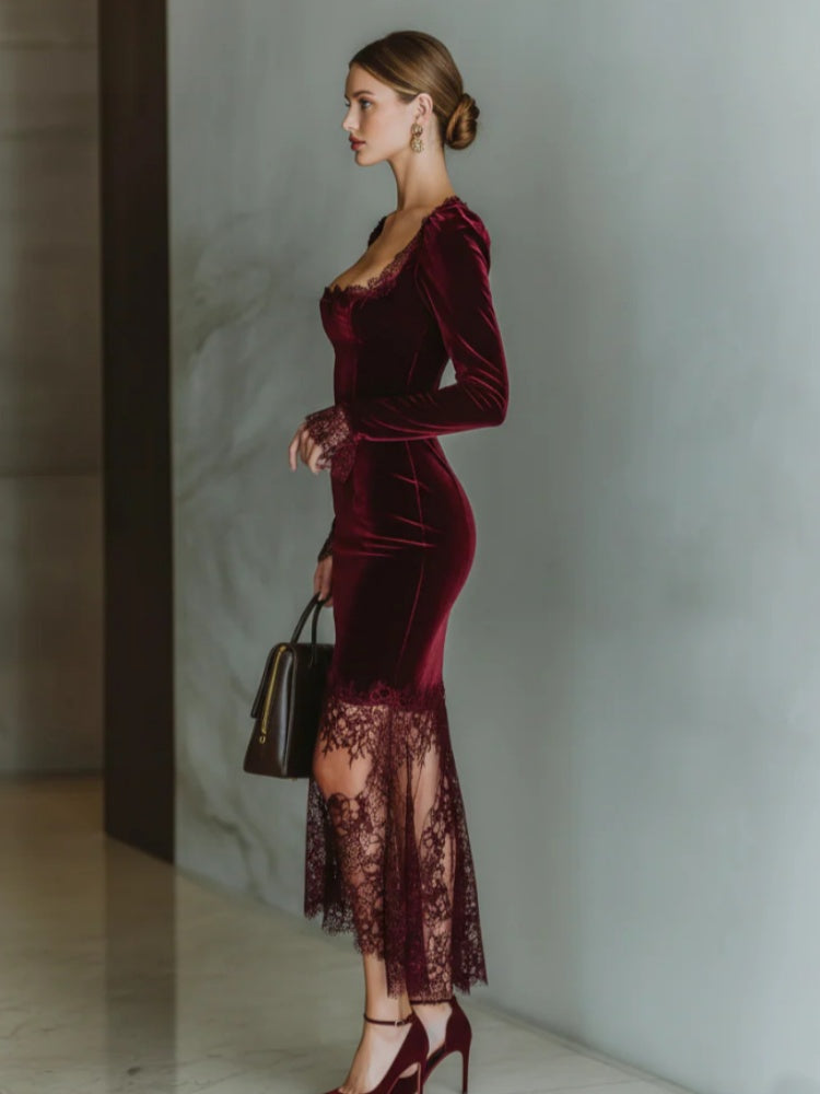 Velvet Sweetheart Lace Maxi Dress