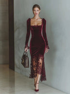 Velvet Sweetheart Lace Maxi Dress