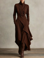 Purple High-neck Asymmetrical Pleated Dress