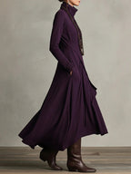 Purple High-neck Asymmetrical Pleated Dress