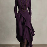 Purple High-neck Asymmetrical Pleated Dress