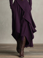 Purple High-neck Asymmetrical Pleated Dress