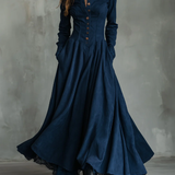Faux Suede Lace-trimmed Shirt Collar Maxi Dress