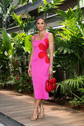 Ophelia Floral Cut-Out Midi Dress – Bold Summer Elegance