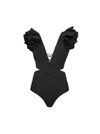 3D Floral Shoulder Detail Hollow Black Set