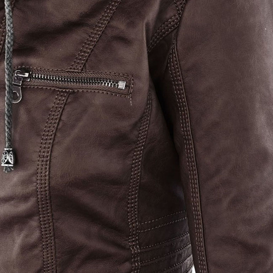 Pia | Moderne Lederjacke mit Kapuze