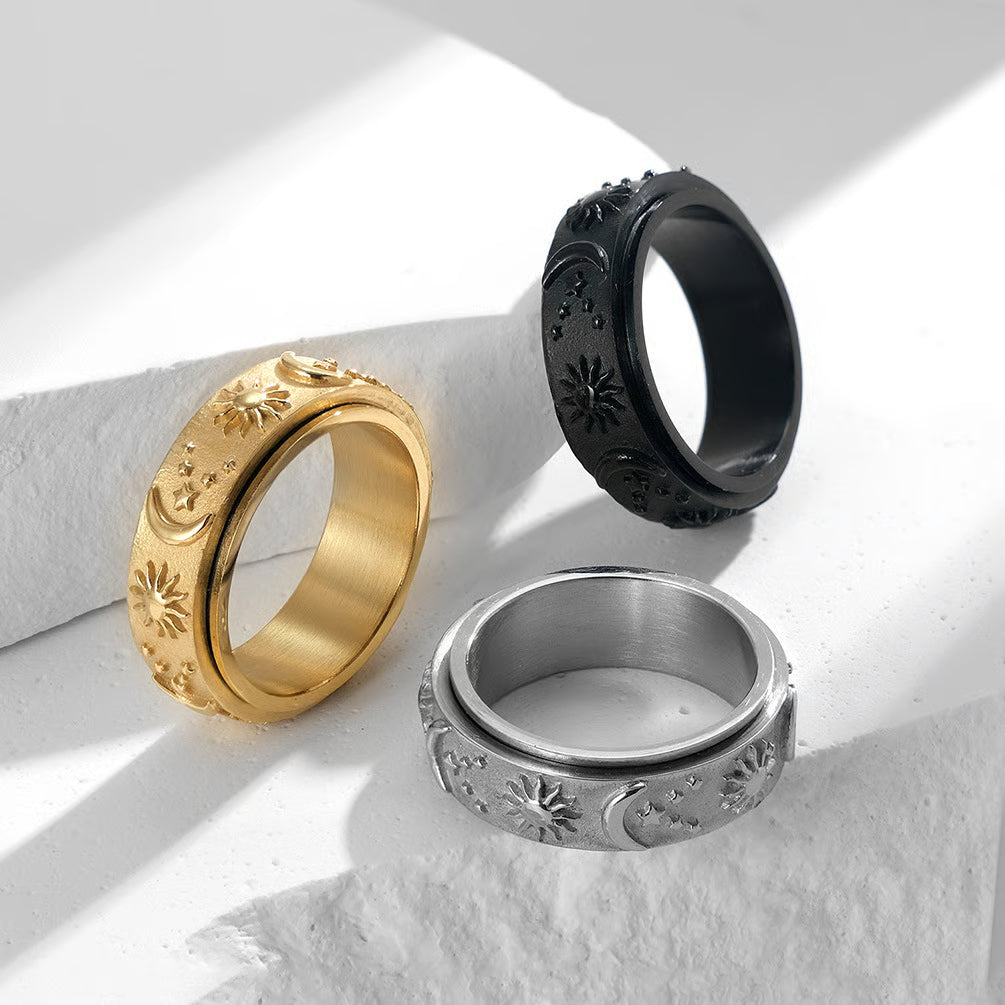 Sun, Moon & Stars Anxiety Relief Spinner Ring for Couples