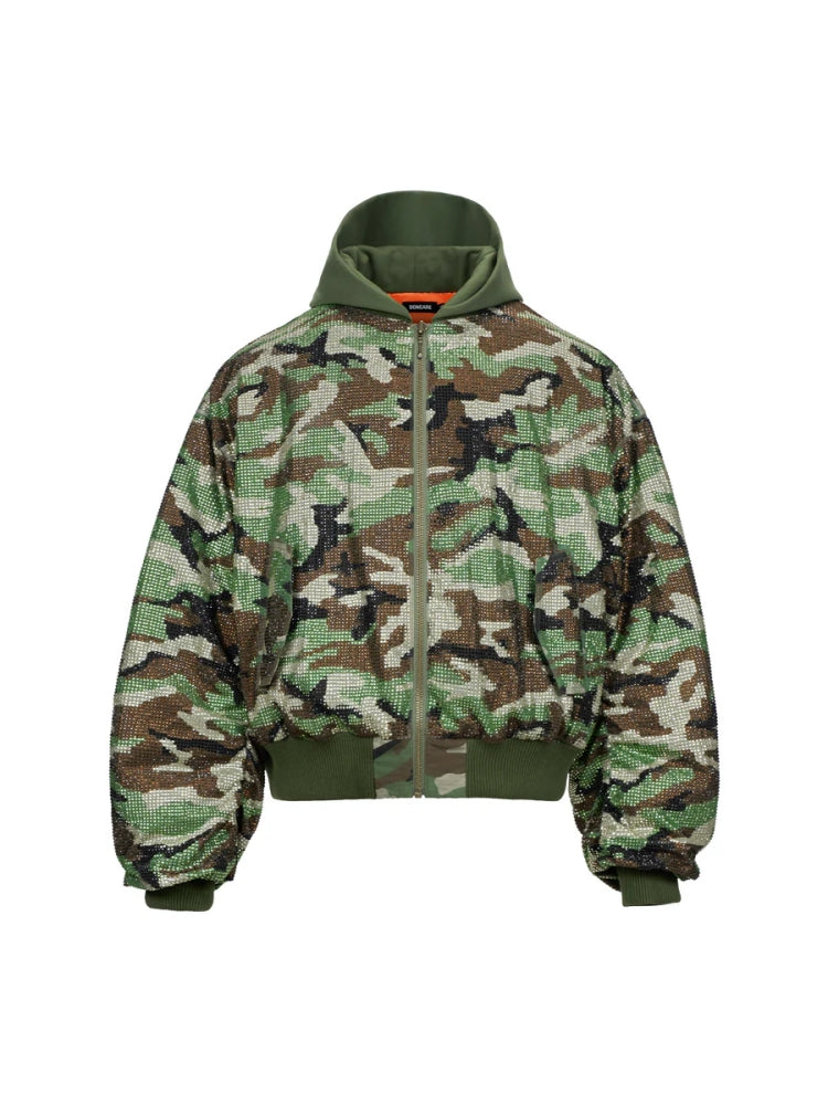 Camo Rhinestone Aviator Puffer Jacket