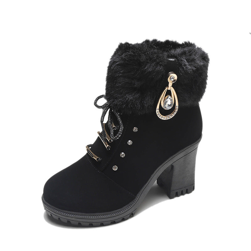 AuraGlide Glamour Boots | Rhinestone Embellished Knit-Cuff Dress Boots