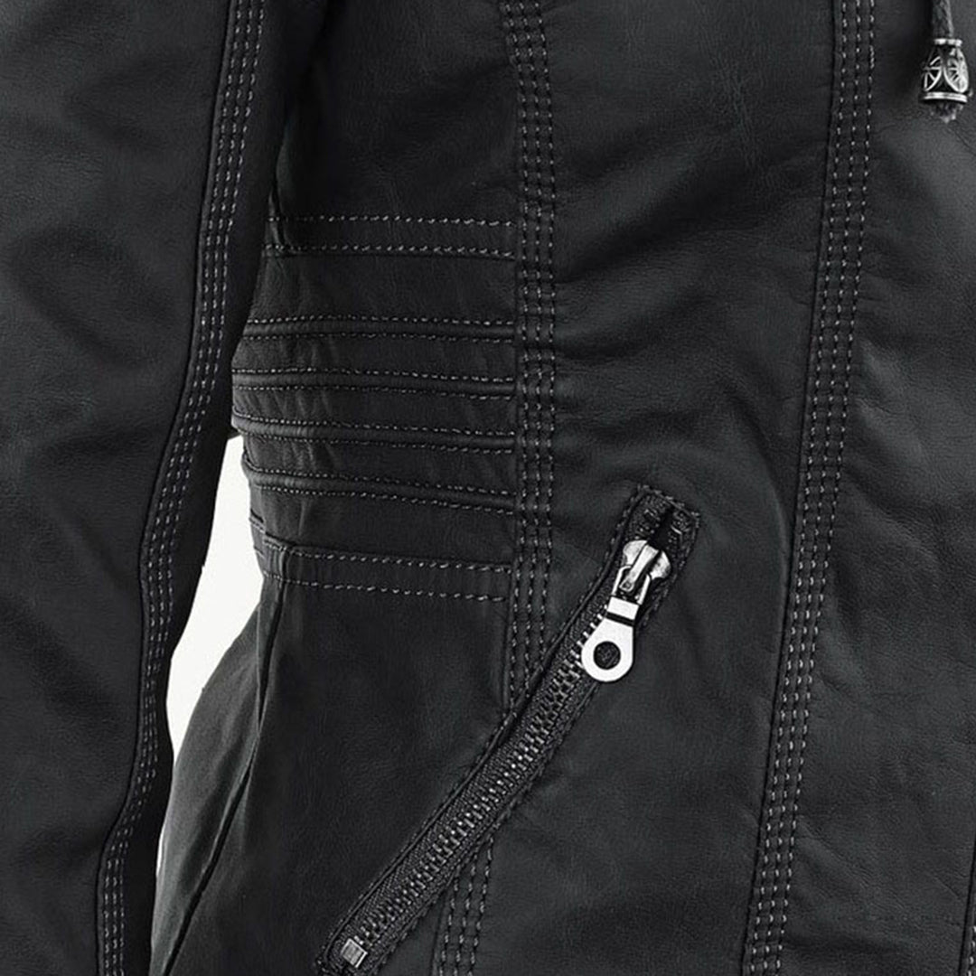 Pia | Moderne Lederjacke mit Kapuze
