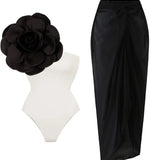 3D Floral Solid Color Swimsuit