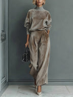 Turtleneck Casual Warm Velvet Pants Set