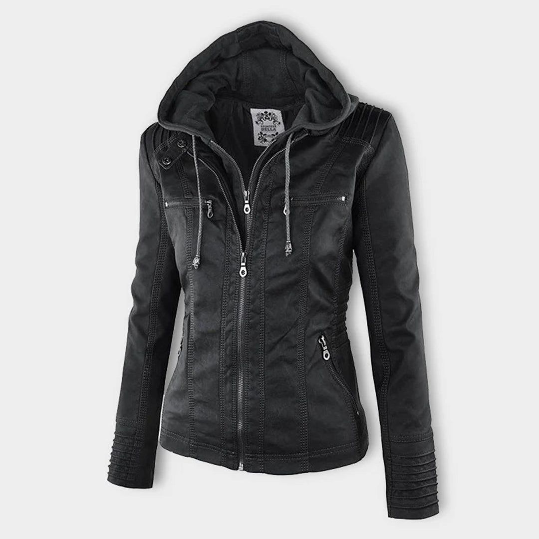 Pia | Moderne Lederjacke mit Kapuze