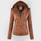 Pia | Moderne Lederjacke mit Kapuze