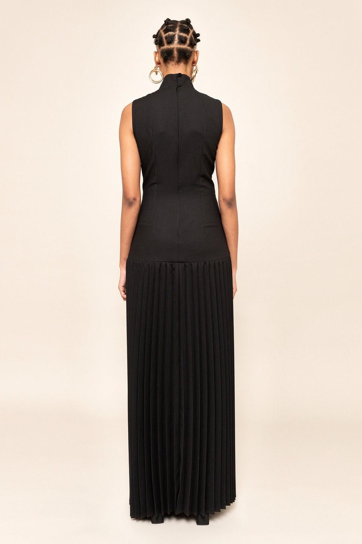 Pleated Cutout Maxi Dress – Bold Elegance in Black