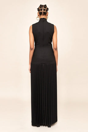 Pleated Cutout Maxi Dress – Bold Elegance in Black