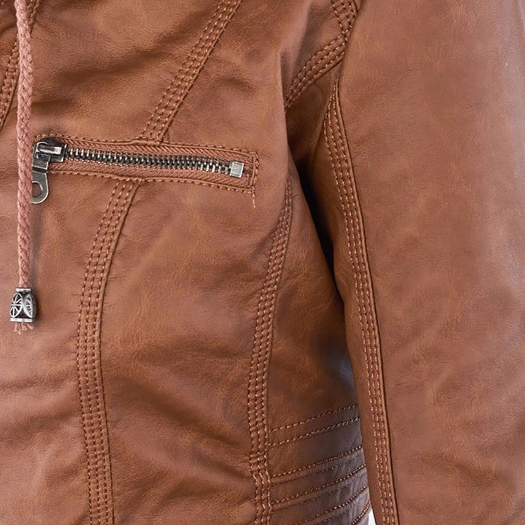 Pia | Moderne Lederjacke mit Kapuze