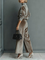 Turtleneck Casual Warm Velvet Pants Set