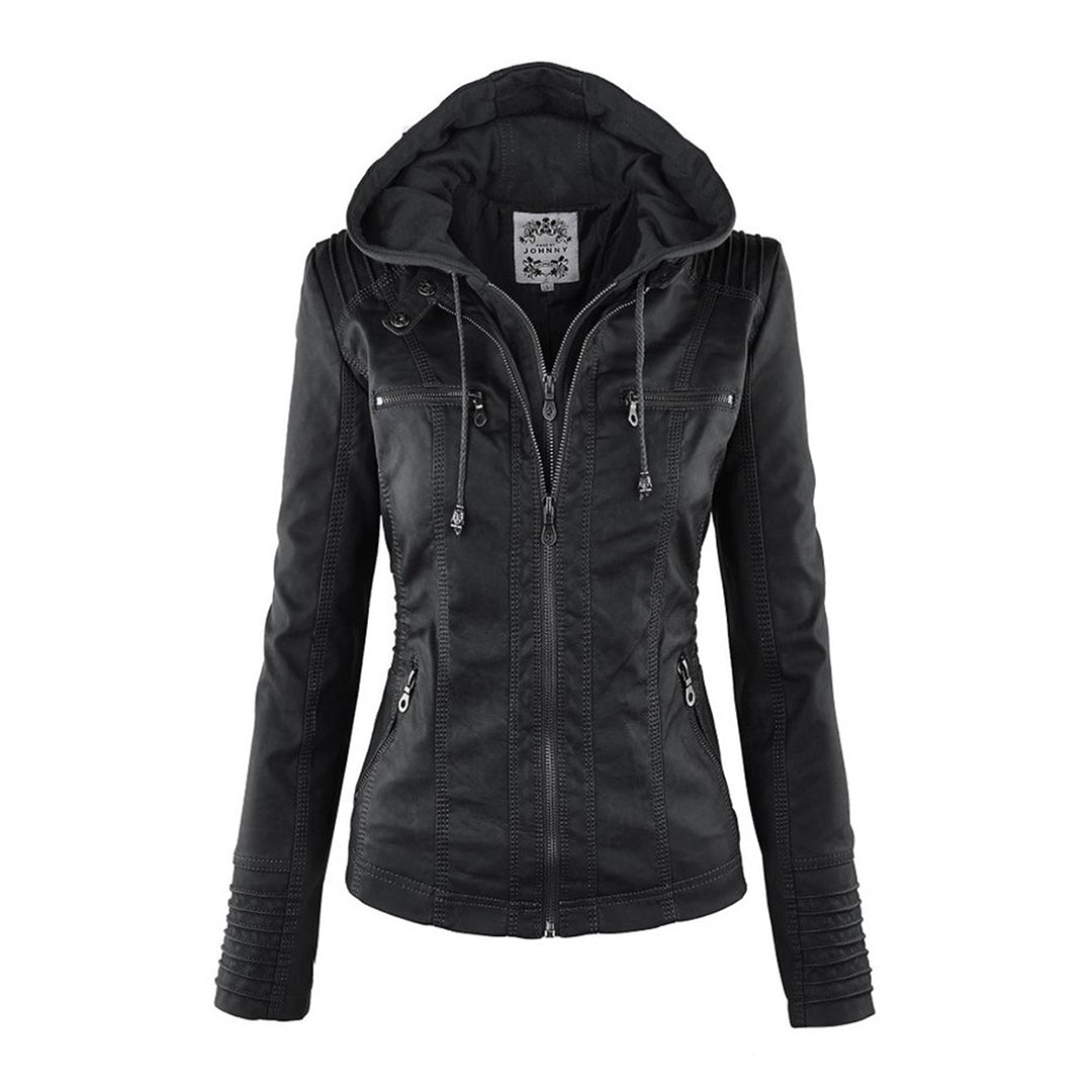 Pia | Moderne Lederjacke mit Kapuze