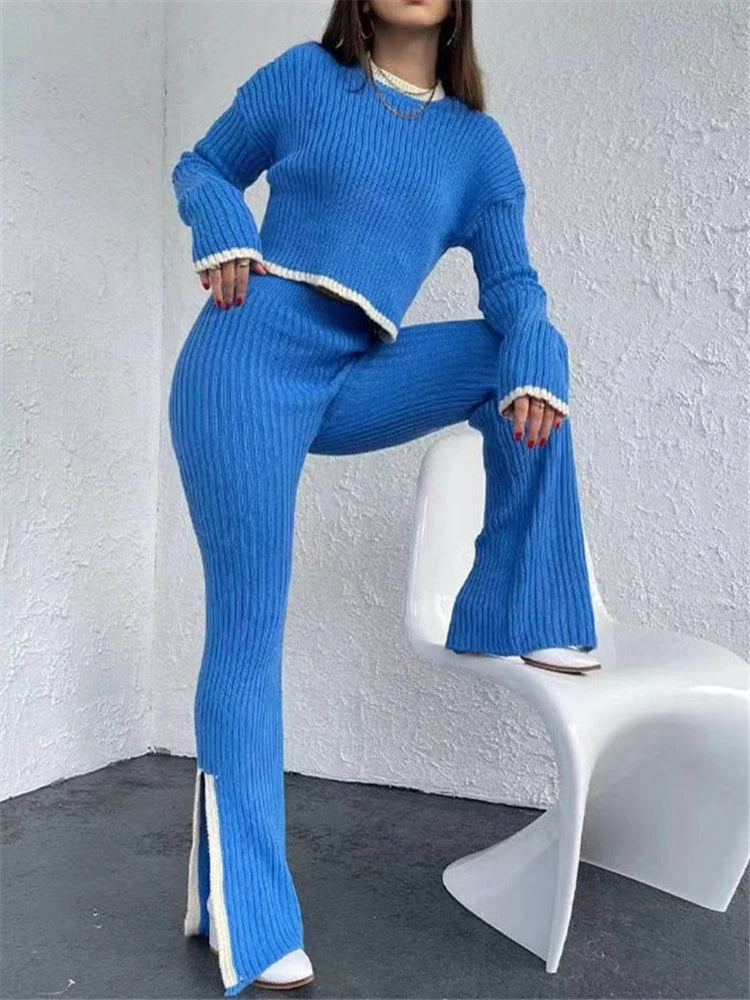 Autumn Winter 2‑Piece Knitted Tracksuit | Cozy Chic from Day to Night