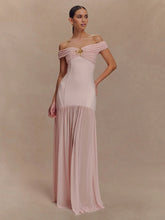 Celestia Evening Gown – Off Shoulder Backless Mesh Dress