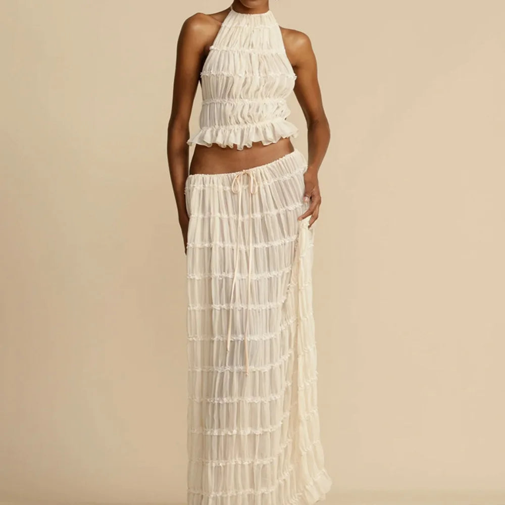 Isla Lace-Up Maxi Set | Romantic Halter Two-Piece for Summer