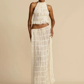 Isla Lace-Up Maxi Set | Romantic Halter Two-Piece for Summer