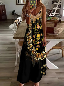Bohemian Casual Dress – Artistic Spaghetti Strap Maxi for Relaxed Days
