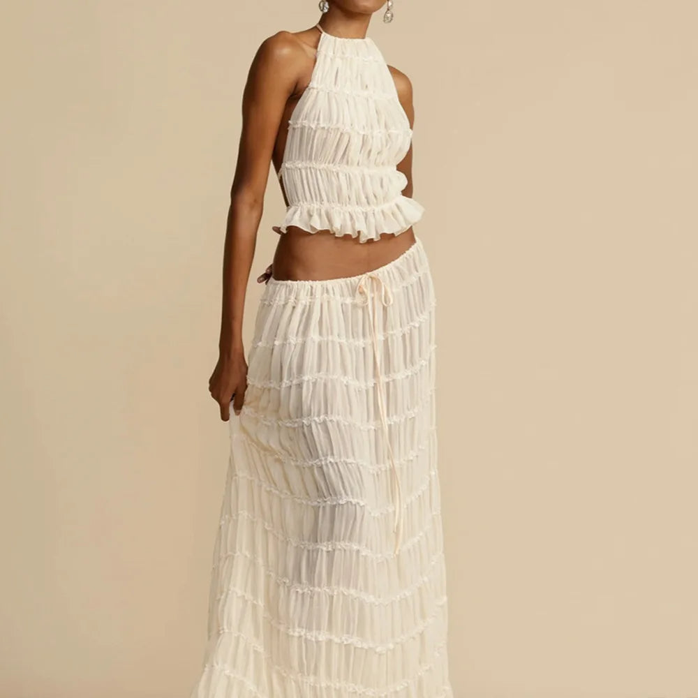 Isla Lace-Up Maxi Set | Romantic Halter Two-Piece for Summer
