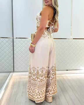 Savanna Set – Tribal Print Halter Top & Slit Pants Two-Piece Look
