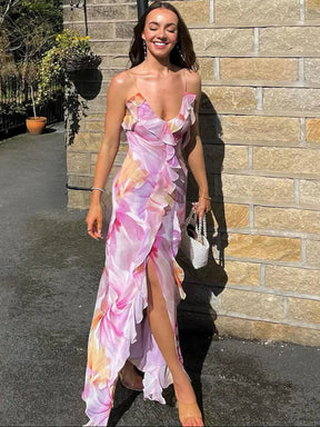 Irregular Floral Tassel Maxi Dress