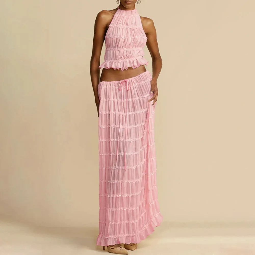Isla Lace-Up Maxi Set | Romantic Halter Two-Piece for Summer