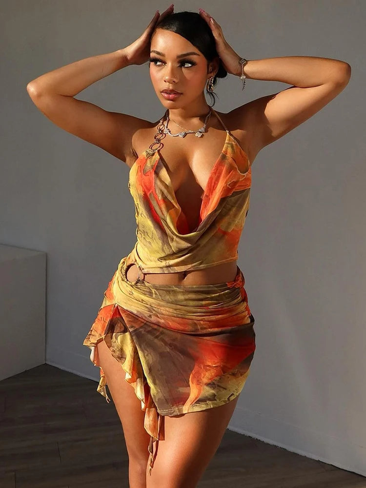 Coastal Muse Halter Mini Dress – Backless Summer Party Dress