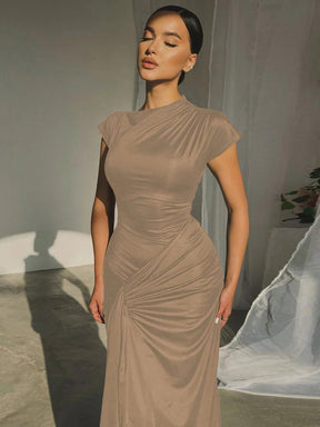 Elegant Pleated Bandage Dress – Sculpted Fit with Front Knot Detail