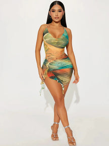 Coastal Muse Halter Mini Dress – Backless Summer Party Dress