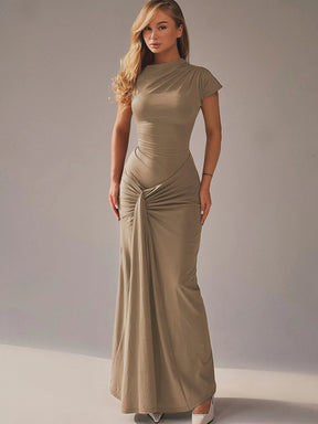 Elegant Pleated Bandage Dress – Sculpted Fit with Front Knot Detail
